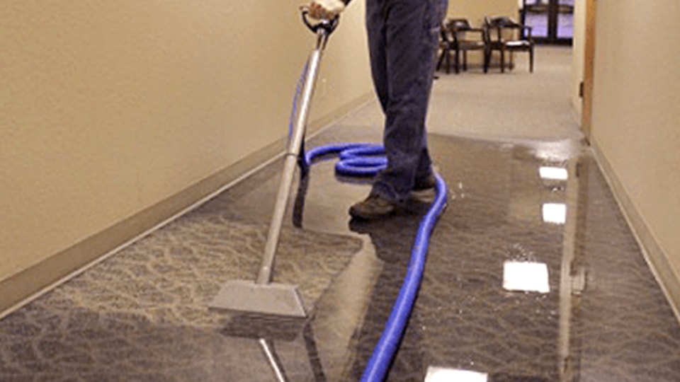 Professional water extraction equipment removing water from a home